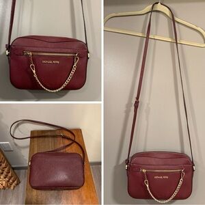Michael Kors Wine Red Crossbody Bag with Gold Chain